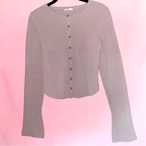 House of CB Sylvia Cardigan Button-Up Sweater Medium Lady Boss Casual Gray Taupe